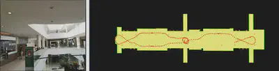 Monocular visual localization in indoor scene (left: monocular phone image, right: visual localization trajectory)