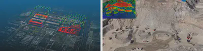 Large-scale scene 3D change detection (left: urban scene, right: open-pit mine)